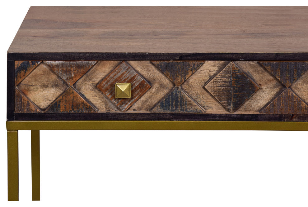 Benzara UPT-272552 Mango Wood Console Table, Metal Frame, Brown