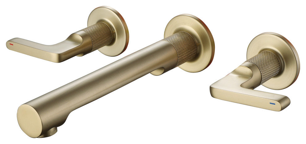 Wall Mounted Dual Handles Bathroom Faucet, Brushed Gold