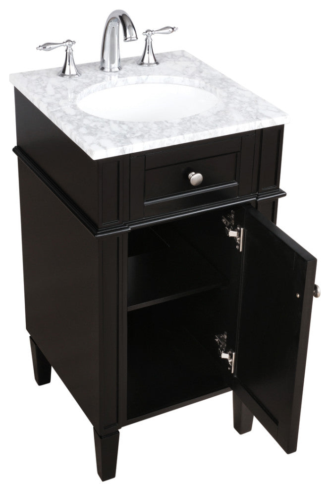 Home Living Vanity with Carrara White Marble Countertop, Black, 18", Single Sink