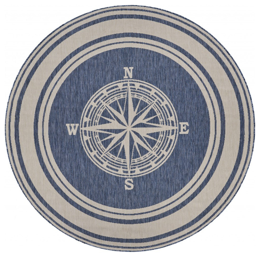 8" Round Navy Nautical Indoor Outdoor Area Rug