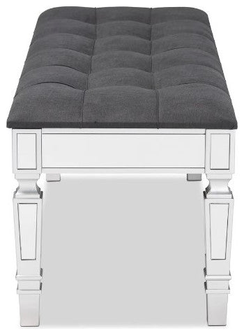 Contemporary Glam and Luxe Gray Fabric Upholestred Silver Finished Accent Bench