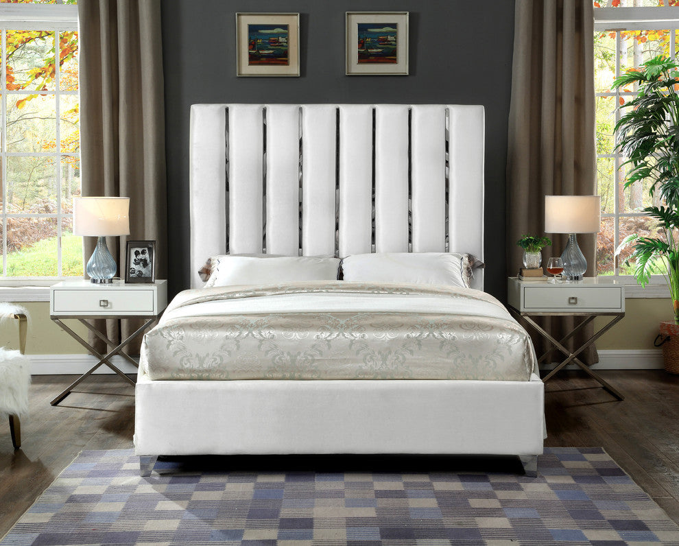 Enzo Velvet Bed, White, King