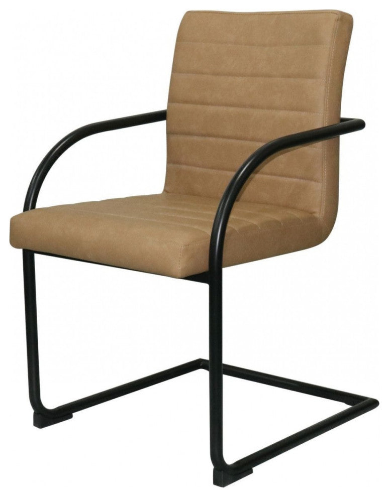 Set of Two Tan Faux Leather Industrial Dining Chairs