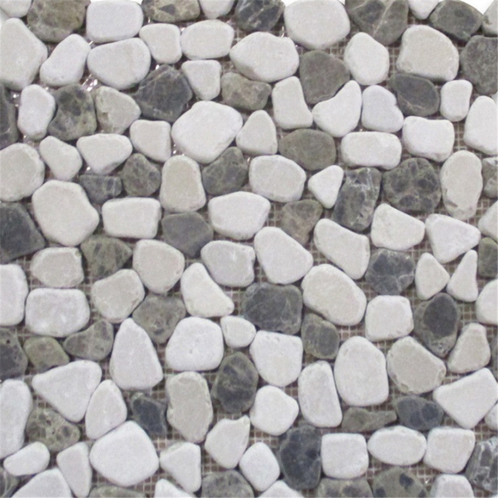 Anti Slip Shower Floor Emperador Beige Marble Pebblestone Tile Tumbled, 1 sheet