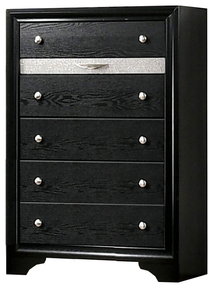 Chest with Silver Trim Accent and 1 Jewelry Drawer, Black