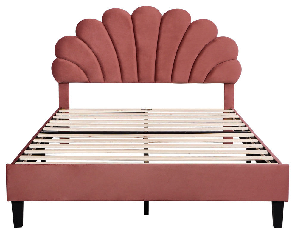 Gewnee Queen Size Upholstered Platform Bed in Red