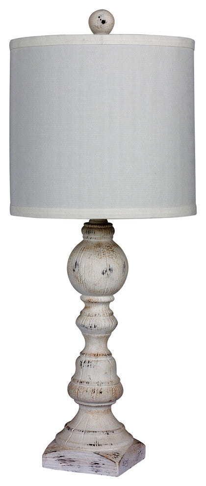 26" Distressed Balustrade Resin Table Lamp, Cottage Antique White
