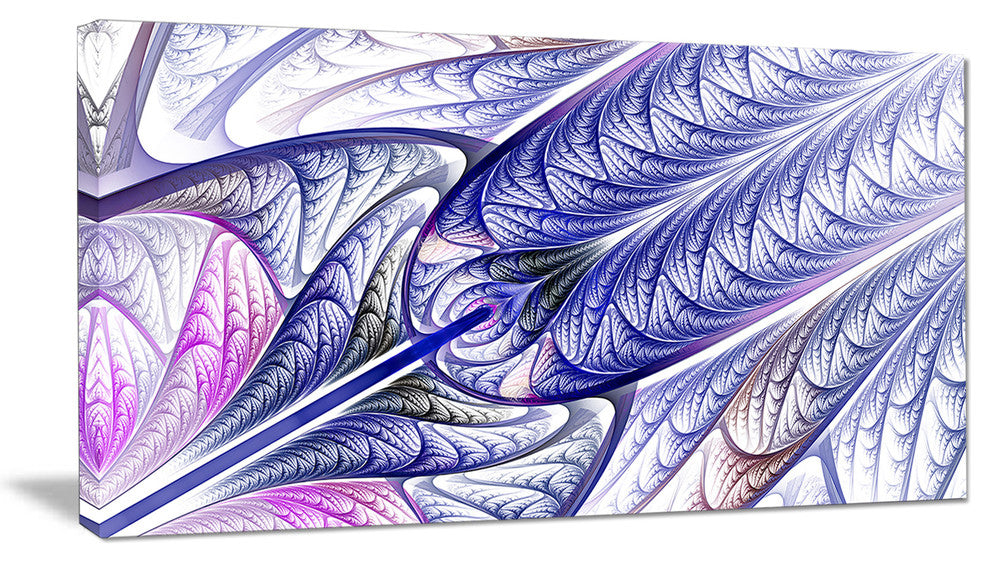 Blue on White Fractal Stained Glass, Abstract Wall Art Canvas, 32x16