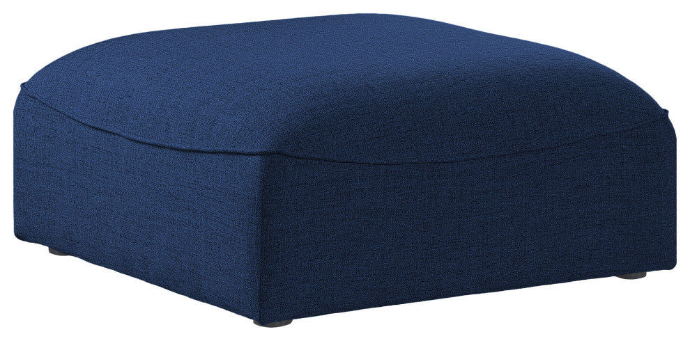 Miramar Linen Textured Fabric Upholstered Ottoman, Navy