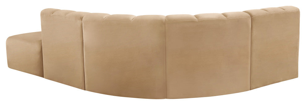 Arc Velvet Upholstered 5-Pc. L-Shaped Modular Sectional, Camel