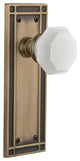 Mission Plate Passage Waldorf White Milk Glass Knob, Antique Brass