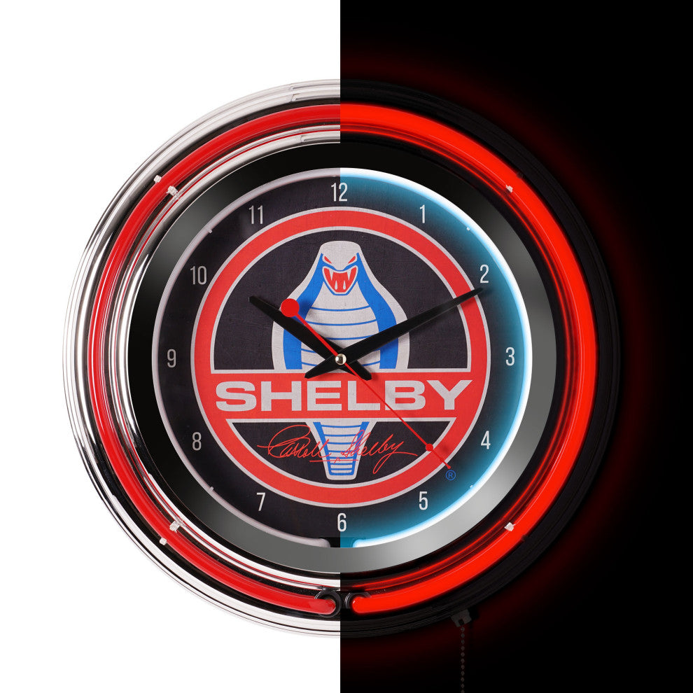 Shelby Retro Round Neon Wall Analog Clock with Pull Chain - 14.5"