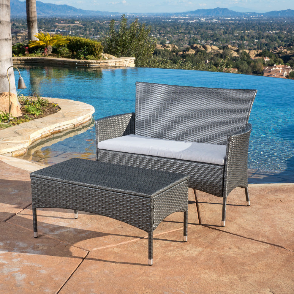 GDF Studio 2-Piece Fidelor Outdoor Gray PE Wicker Set