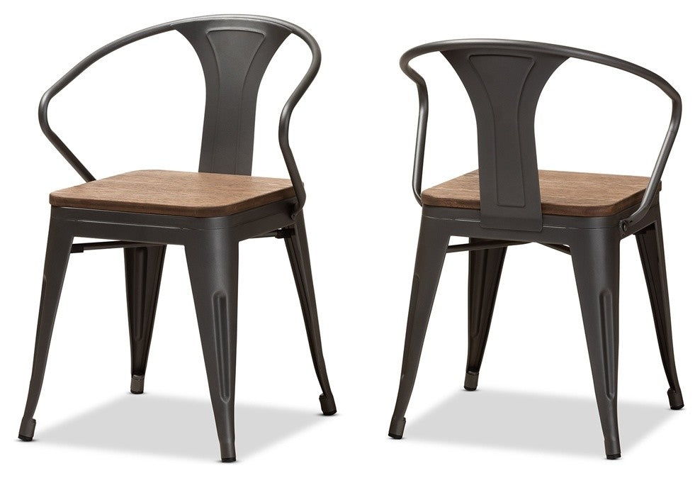 Vintage Rustic Industrial Style Tolix-Inspired Bamboo Stackable Side Chair Set-2