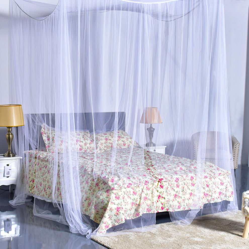 4 Corner Post Bed Canopy Mosquito Full Queen King Size Netting Bedding White