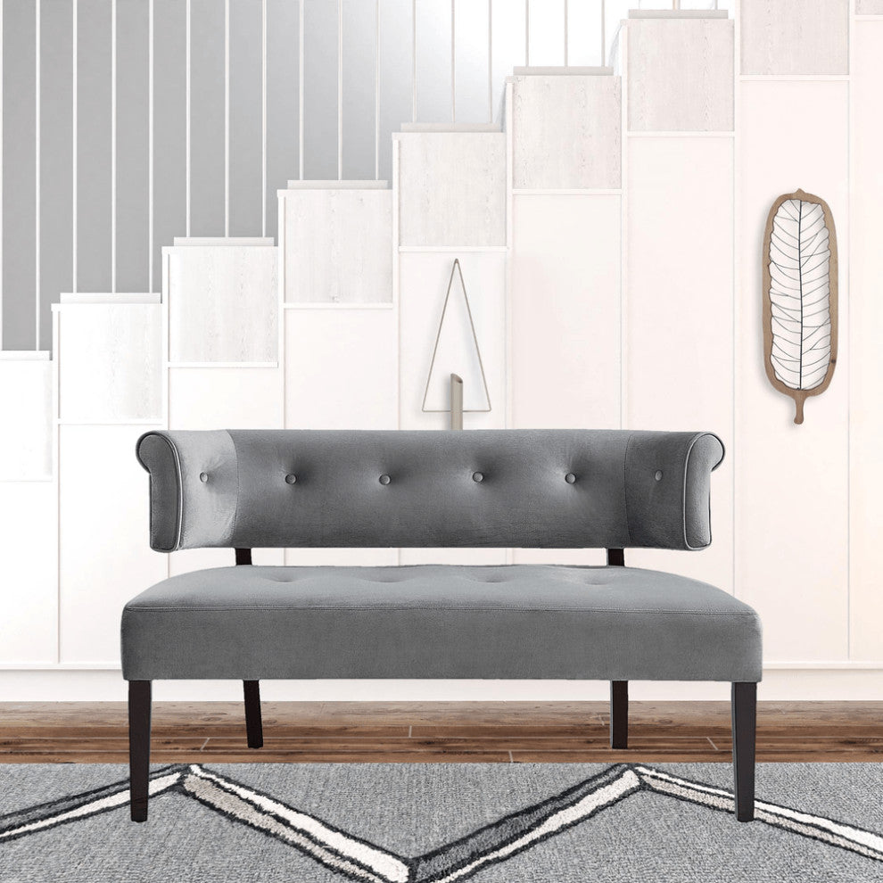 48" Gray And Brown Upholstered Velvet Bench