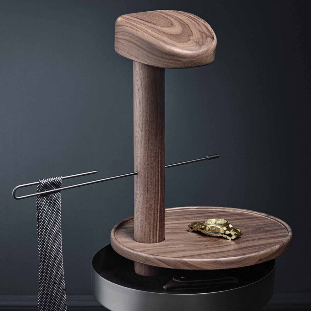 Nomon Galan Men Valet Stand, Walnut Hanger, Natural Wood, Polished/Brass