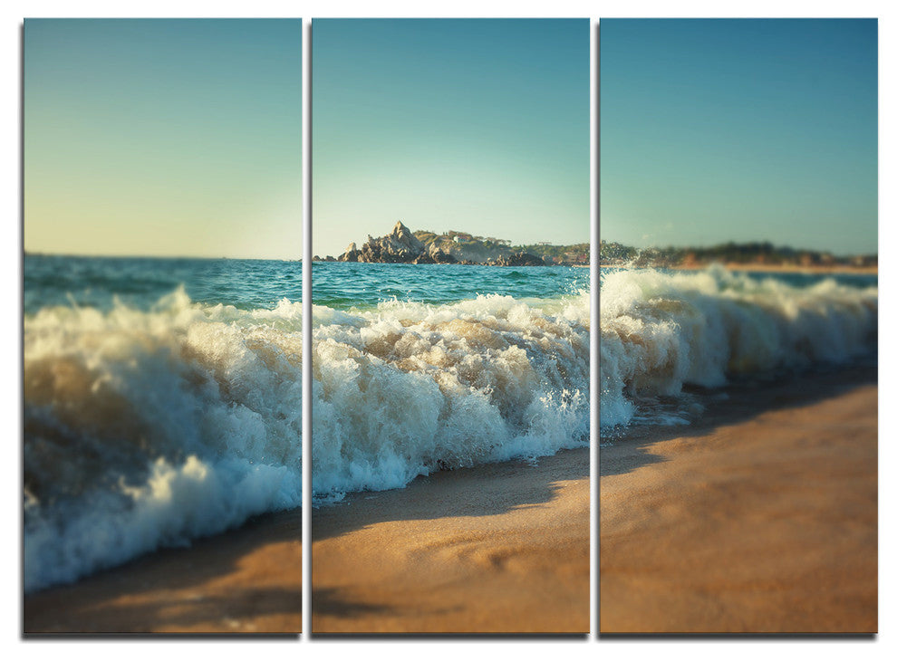 "Stormy Waves Hitting Beach Sand" Beach Metal Wall Art, 3 Panels, 36"x28"