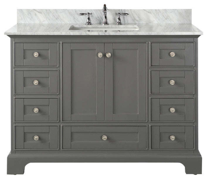 Audrey Vanity Set, Sapphire Gray, 48", Brushed Nickle Hardware, No Mirror