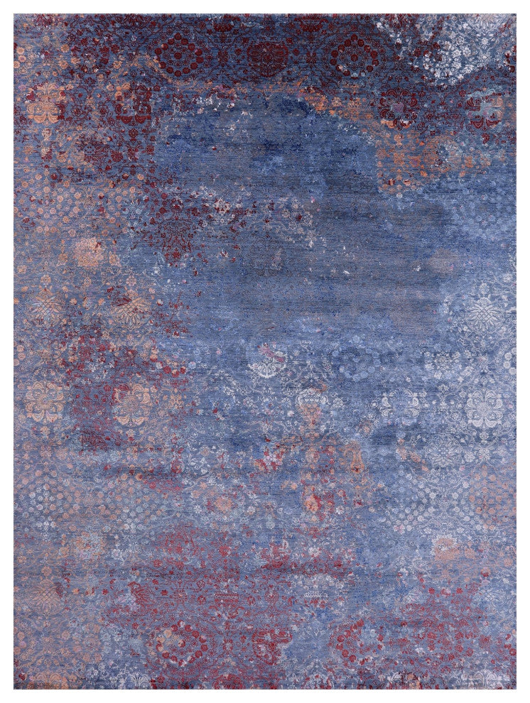 9' 1" X 12' 1" Modern Handmade Wool and Silk Rug Q6838