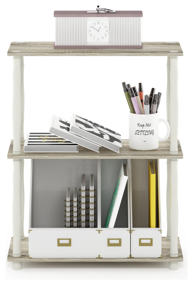 3-Tier Compact Shelf Display Rack With Classic Tube, Sonoma Oak/White