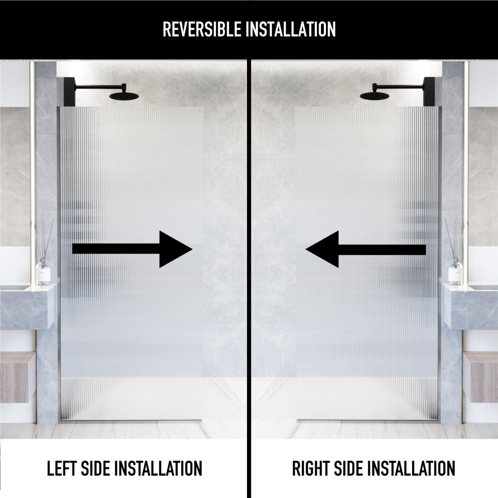 VIGO Zenith Frameless Fixed, Chrome, Shower Screen, 34" W X 74" H, Fluted Glass