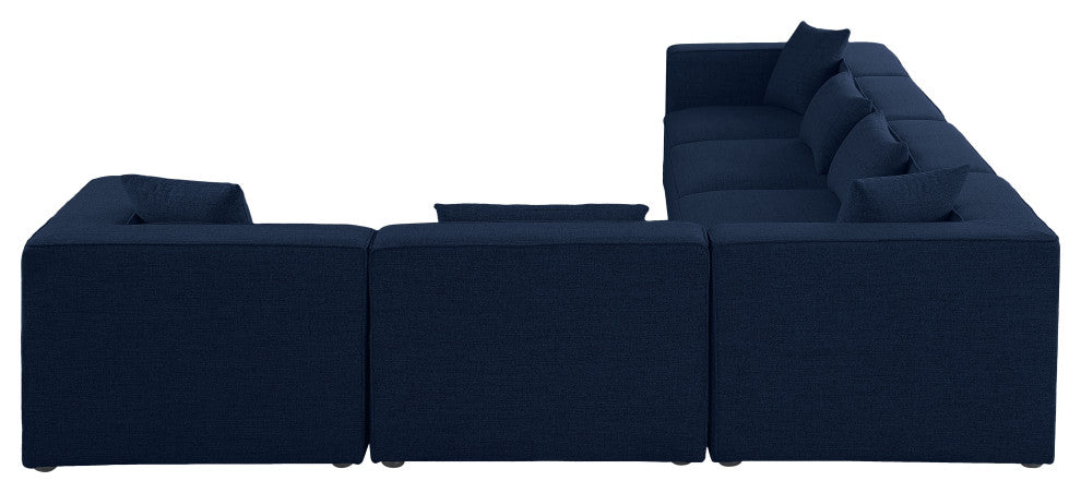Cube Upholstered Modular Sectional, Navy, 6-Piece: 3 Armless Chair, 3 Corner Chair, Linen Texured Fabric