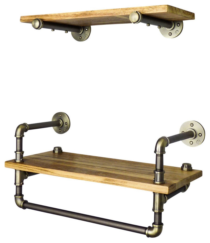 Austin Farmhouse Industrial 24" and 27" Wide 2-Piece Shelf Rack, Brushed Brass