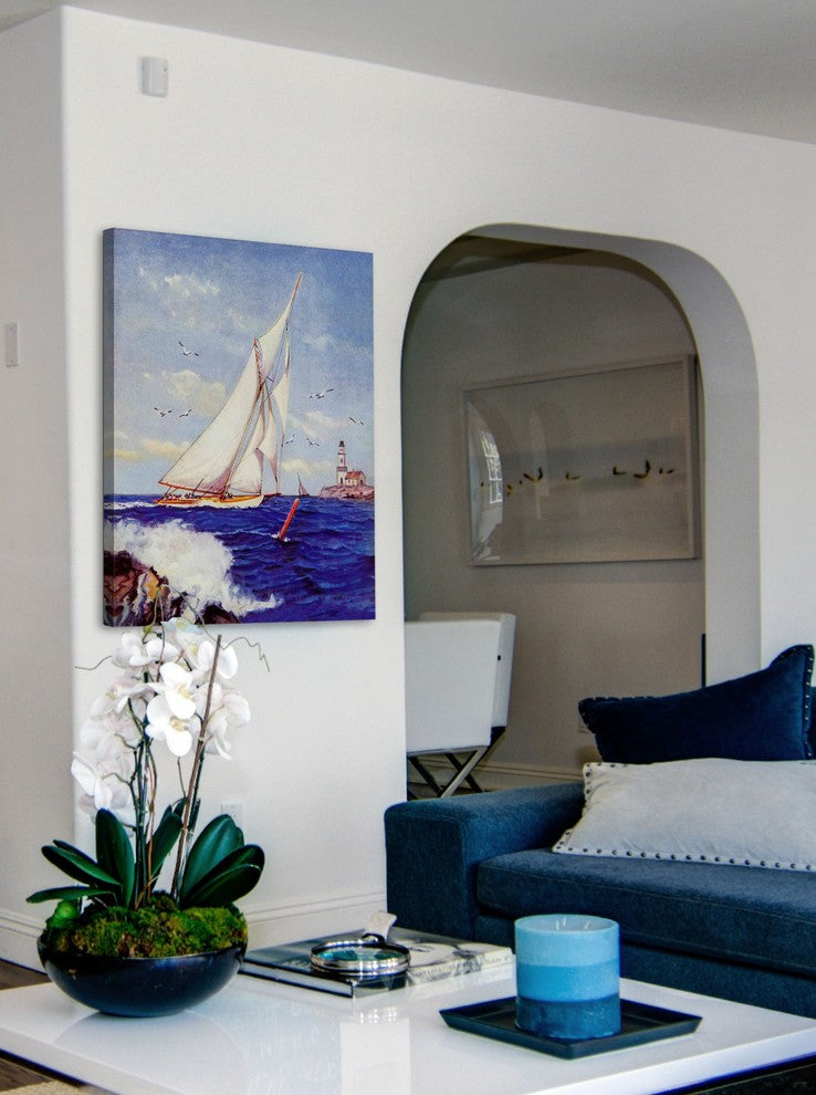 "Sailing by the Lighthouse" Painting Print on Canvas by Albert B. Marks