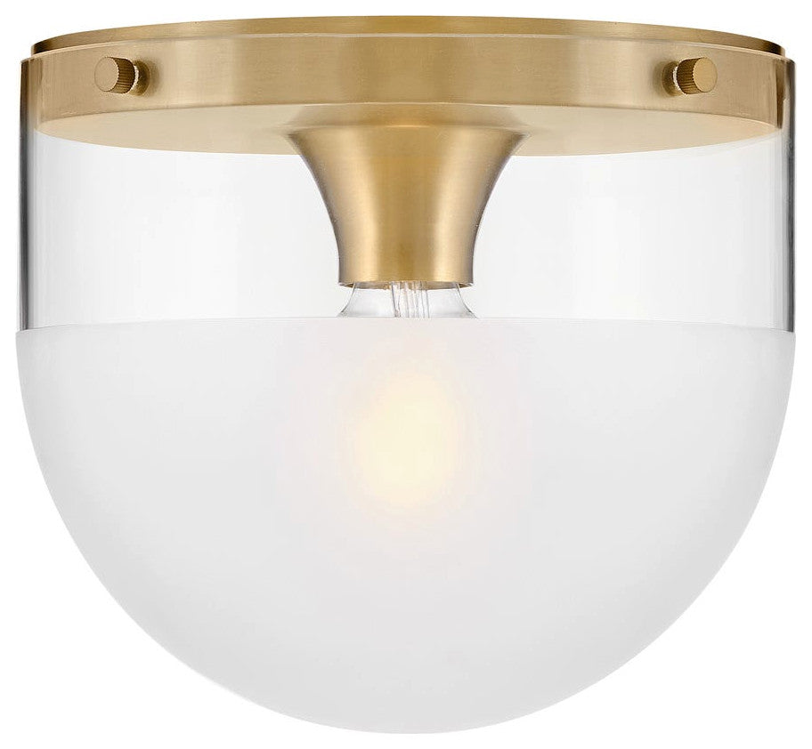 Hinkley 9" Beck Flush Mount Ceiling Light - Lacquered Brass + Etch-Dipped Glass