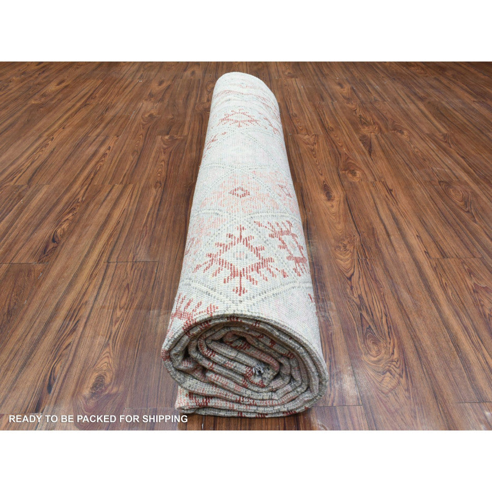 Red, Anatolian Village Inspired Style, Soft Wool Hand Knotted Rug, 9'0"x12'0"