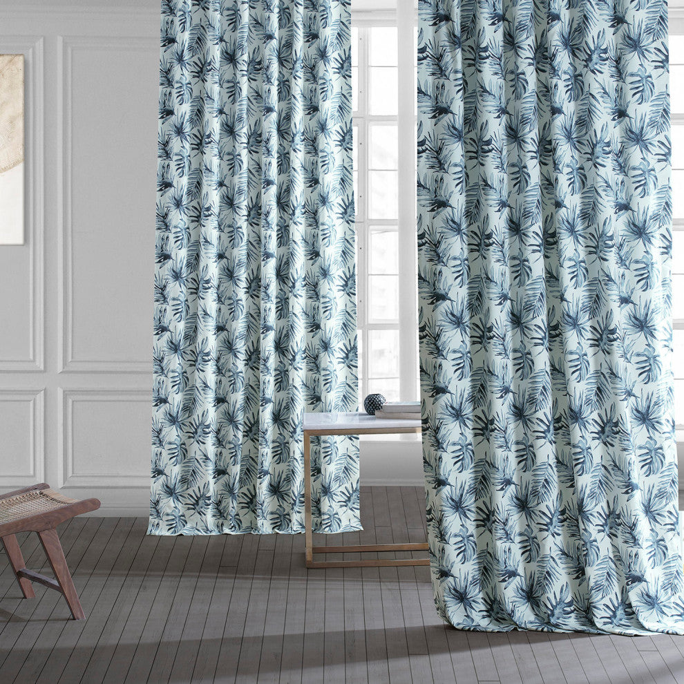 Artemis Printed Cotton Curtain Single Panel, Artemis Blue, 50wx96l