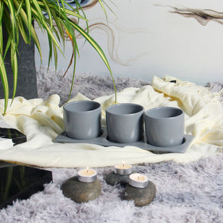 Lilac Planter Set with Tray, Grey