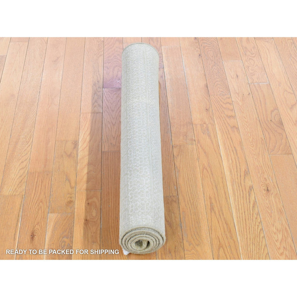 Lime Green Wool and Silk Modern Grass Design Gabbeh Hand Knotted Rug, 3'1"x5'1"