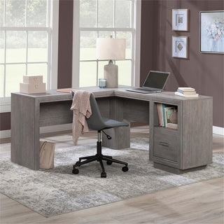 Pemberly Row Contemporary Engineered Wood L-Desk in Ashen Oak Finish