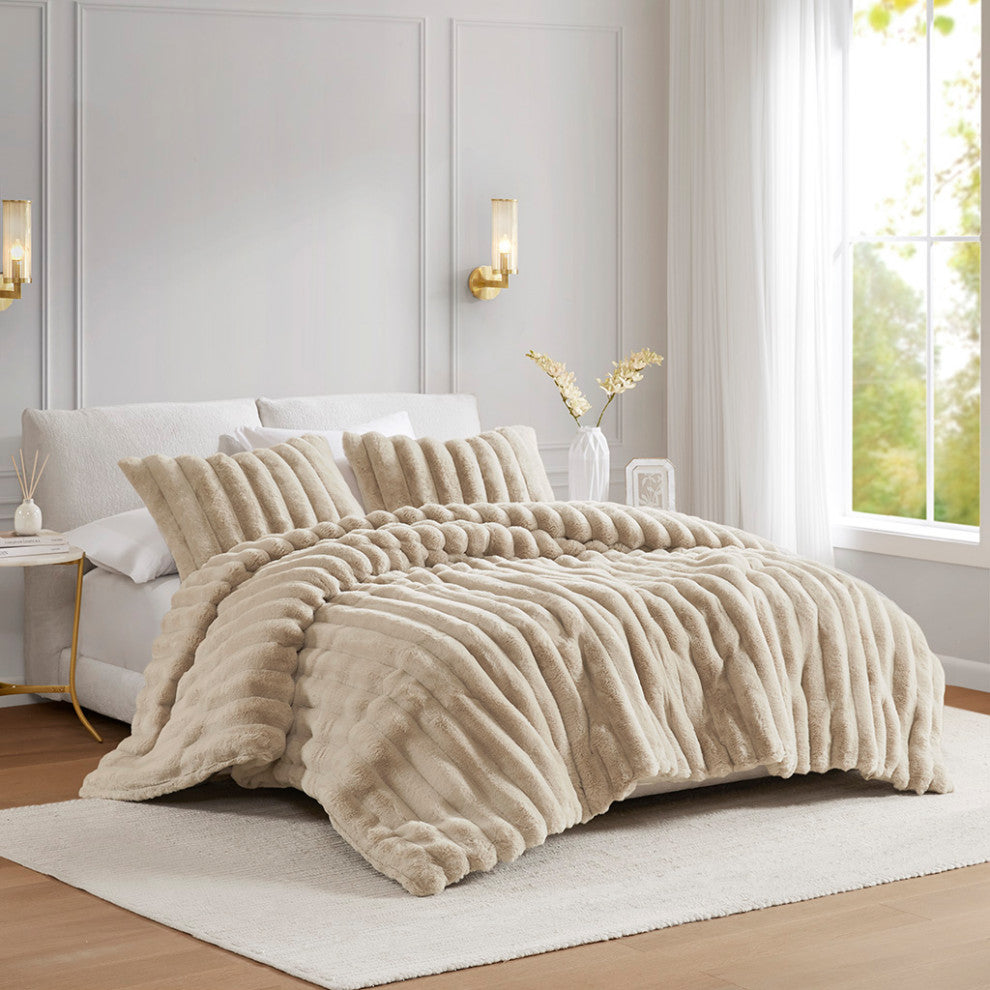 Madison Park Jasmine Ultrasoft Faux Fur Ribbed Comforter Set
