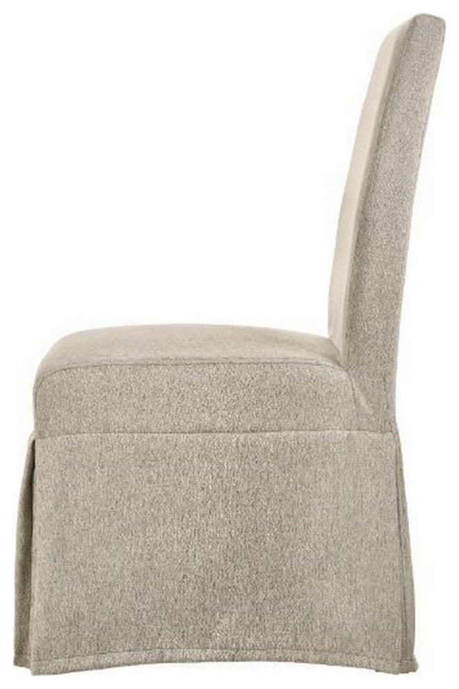 Benzara BM280304 Modern Fabric Skirted Dining Chair, Rubberwood, Set of 2, Beige