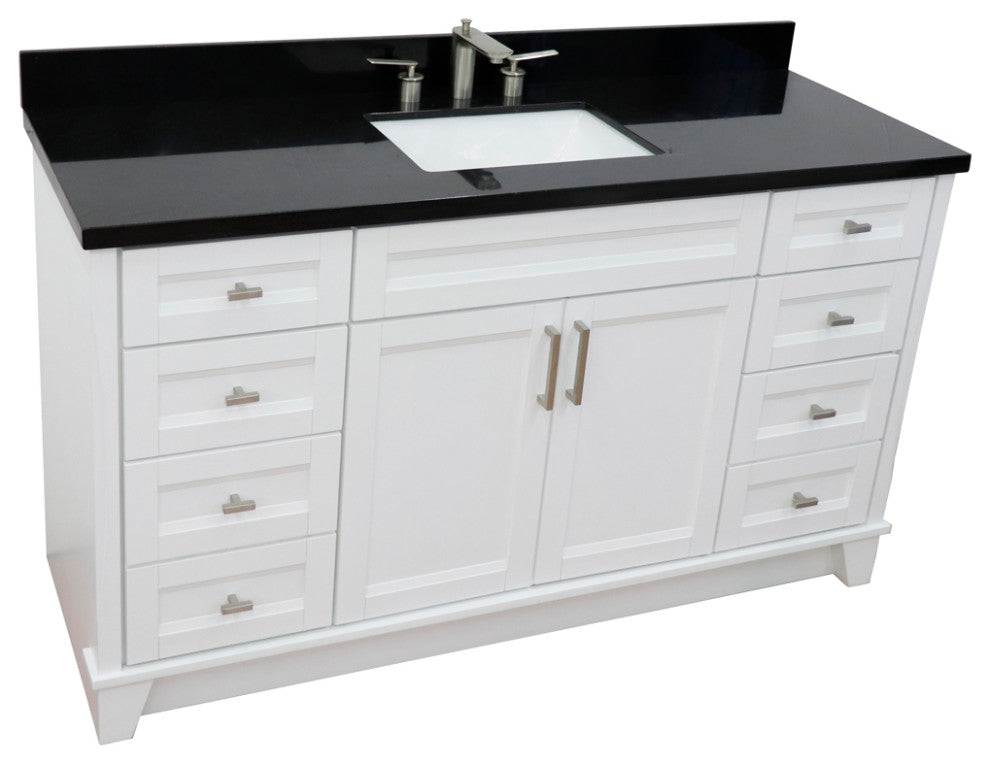 61" Single Sink Vanity, White Finish And Black Galaxy Granite