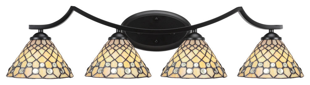 Zilo 4 Light Bath Bar Shown, Matte Black Finish With 7" Starlight Art Glass