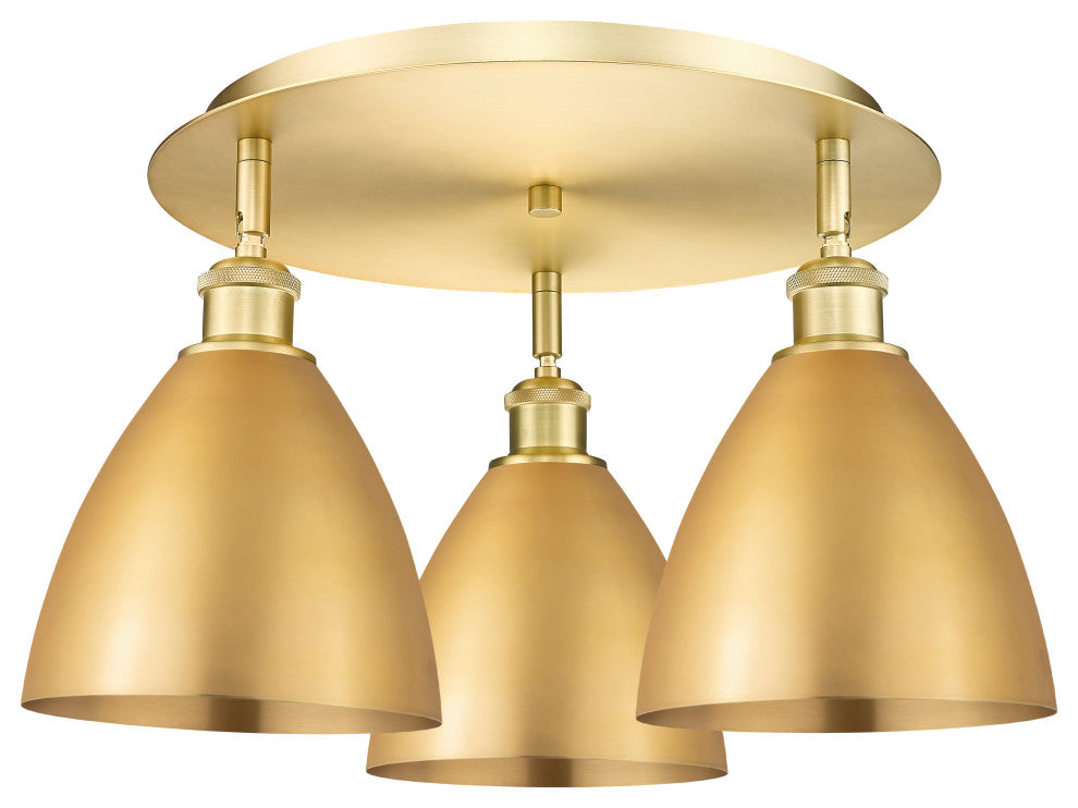 Ballston Dome-3 Light 19" Flush Mount- Satin Gold, Satin Gold Shade