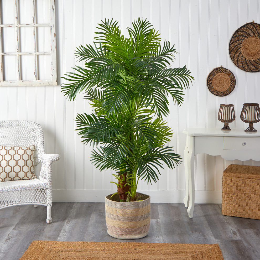 6' Hawaii Artificial Palm Tree in Handmade Cotton Multicolored Woven Planter