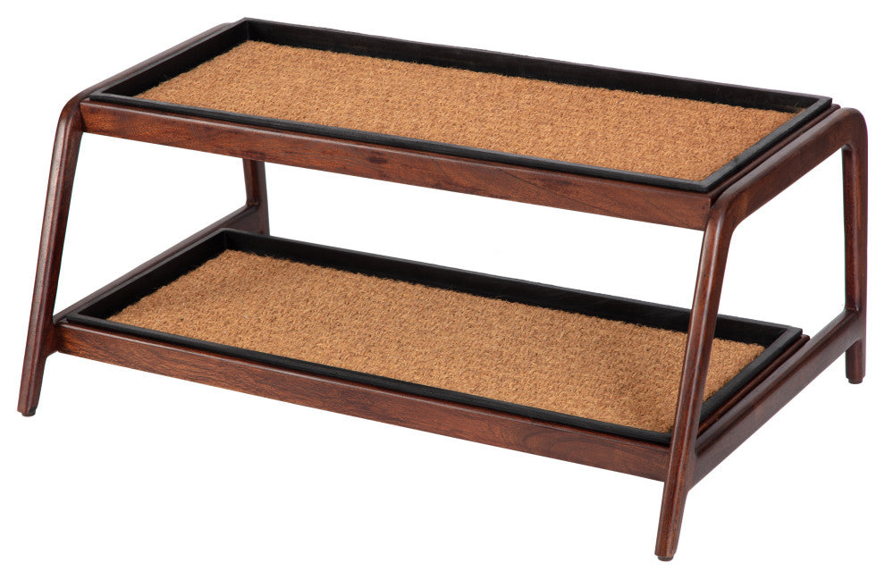 Double-Tier Brown Stand With 3-Pair Rubber Boot Trays Smoked Oak