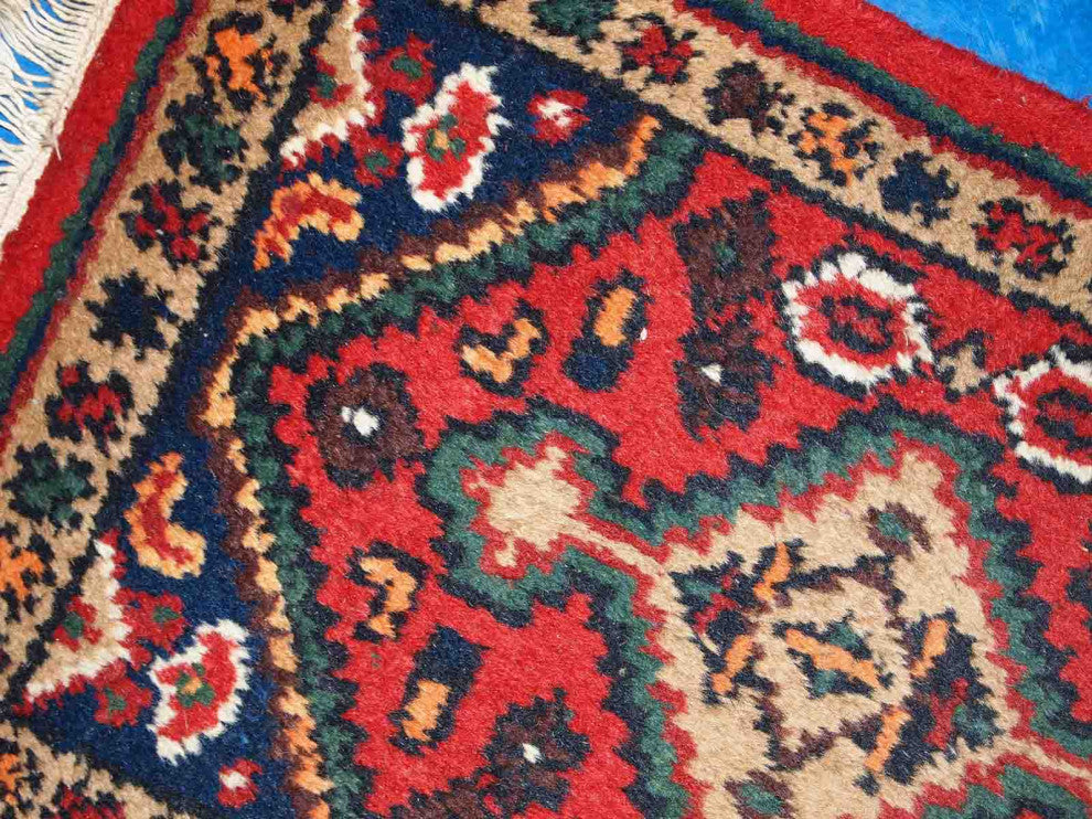 Handmade vintage Persian Hamadan rug 1.3' x 2' (41cm x 61cm) 1970s