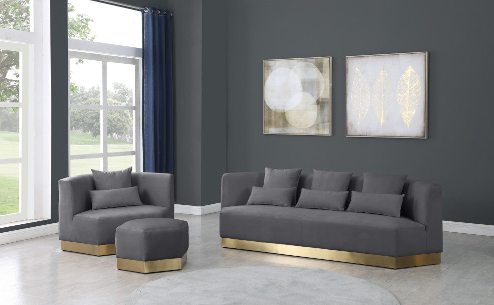 Marquis Velvet Upholstered Set, Gray, Ottoman