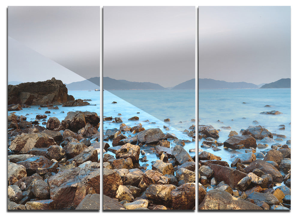 "Stones on Shore of Port Shelter HK" Metal Wall Art, 3 Panels, 36"x28"