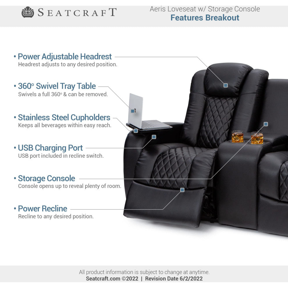 Seatcraft Aeris Home Theater Seating, Black, Loveseat