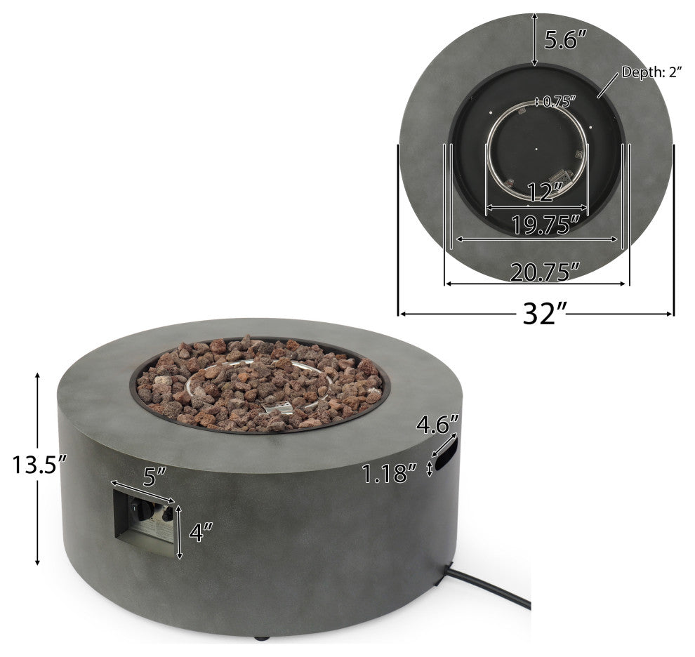 Hemmingway Outdoor Round Fire Pit With Tank Holder, Concrete Finish