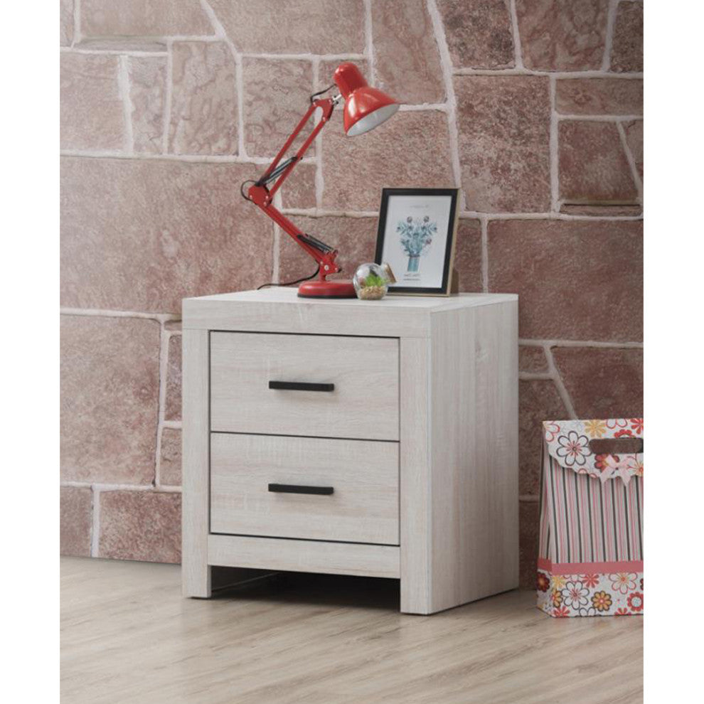 2 Drawers Wood Nightstand, Coastal White