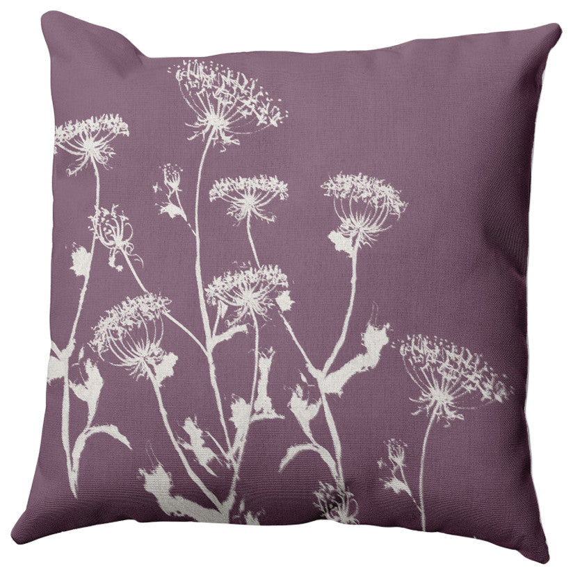 Breezy Wildflower Pillow, Purple, 18"x18"