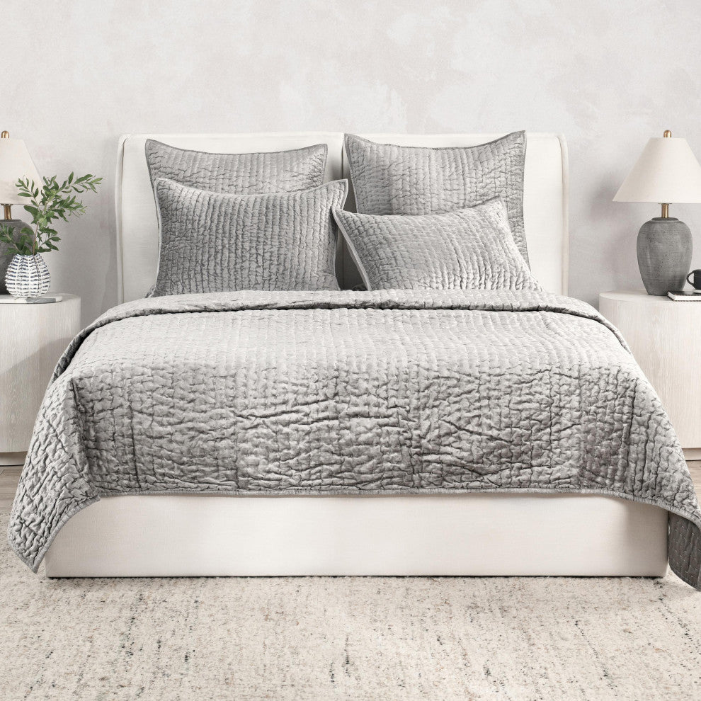 Dimitry Velvet Quilt by Kosas Home, Gray, Queen
